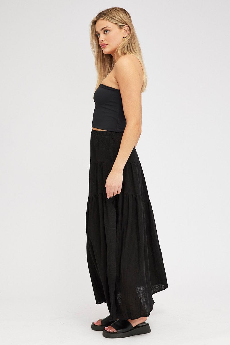 Black Asymmetric Tiered Maxi Skirt for Ally Fashion