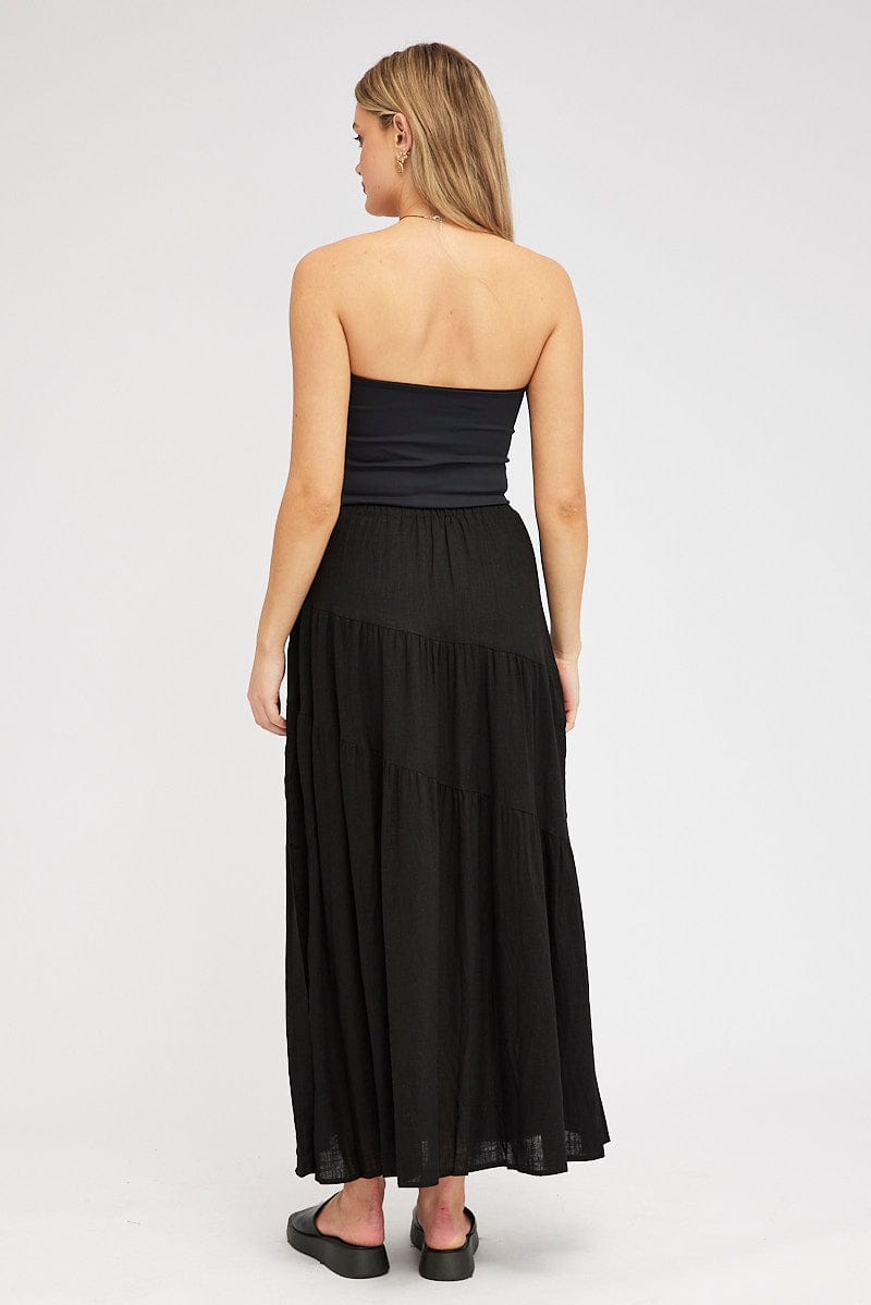 Black Asymmetric Tiered Maxi Skirt for Ally Fashion