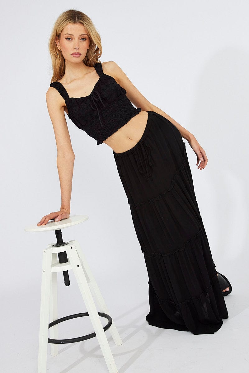 Black Maxi Skirt Tiered for Ally Fashion