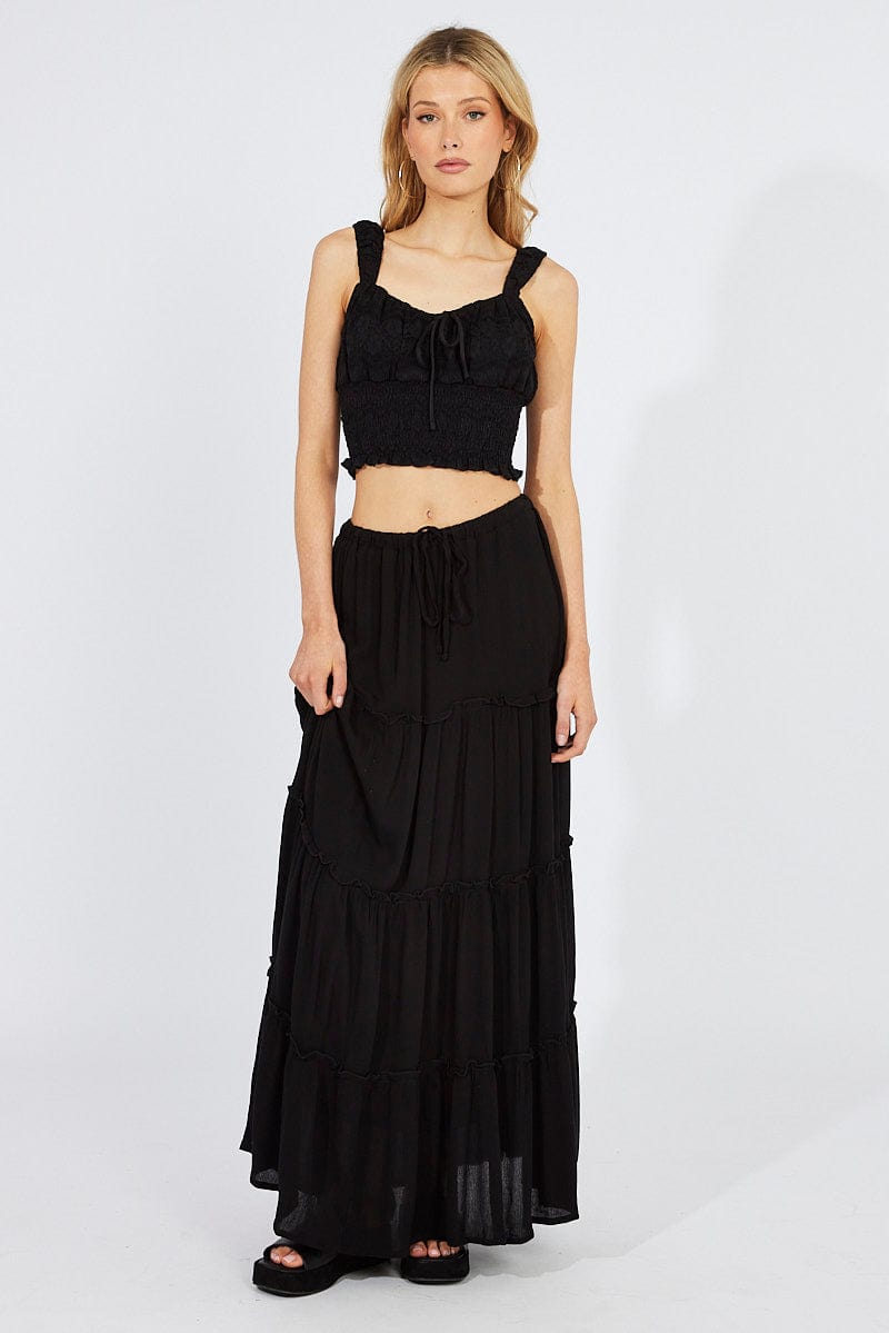 Black Maxi Skirt Tiered for Ally Fashion