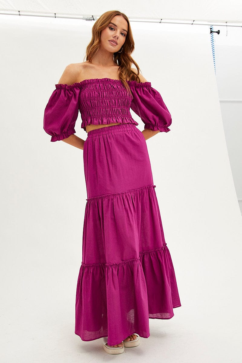 Purple Maxi Skirt Tiered for Ally Fashion