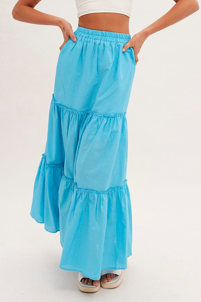 Blue Maxi Skirt Tiered for Ally Fashion