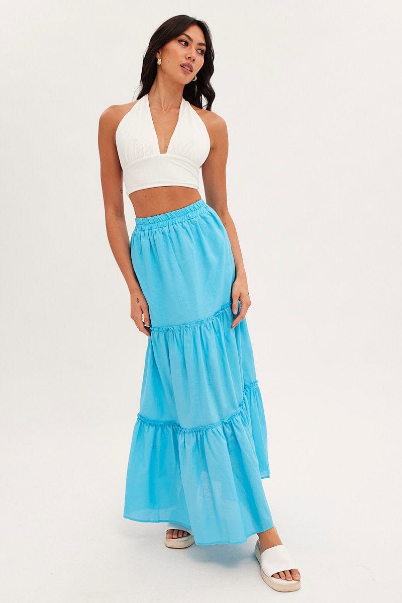 Blue Maxi Skirt Tiered for Ally Fashion