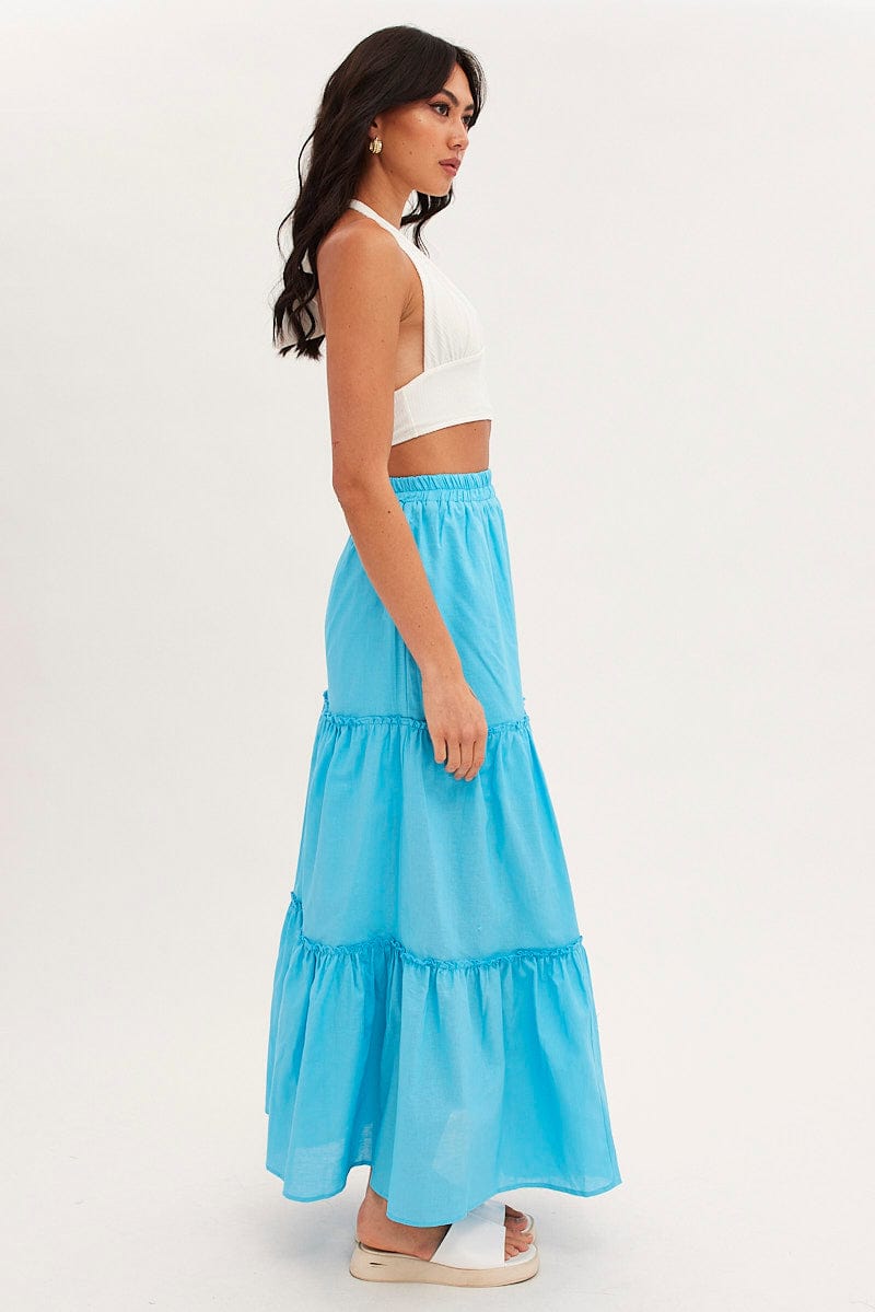 Blue Maxi Skirt Tiered | Ally Fashion