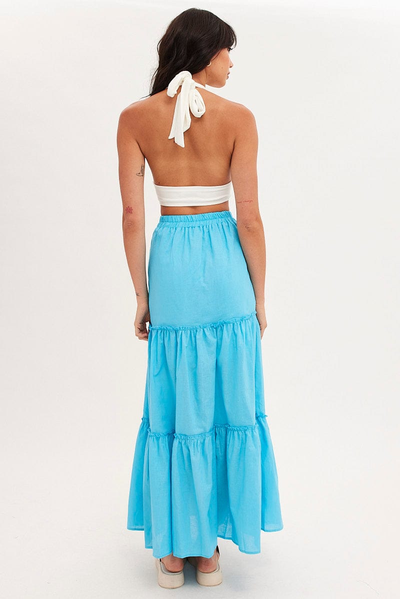 Blue Maxi Skirt Tiered for Ally Fashion