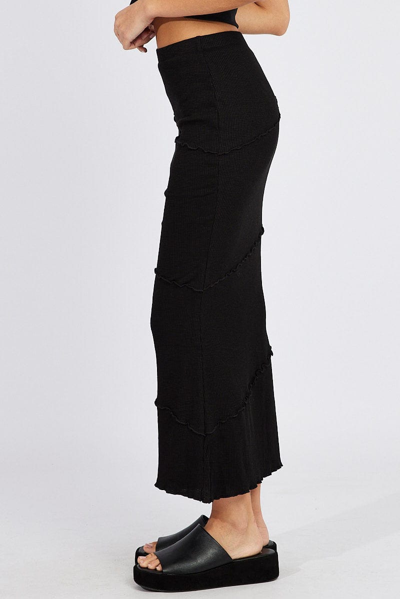 Black Midi Skirt Bodycon High Rise Rib Jersey for Ally Fashion