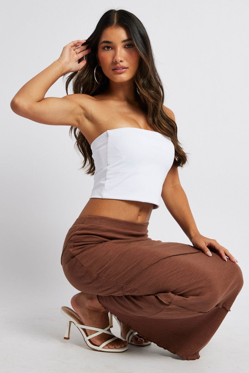 Brown Midi Skirt Bodycon High Rise Rib Jersey for Ally Fashion