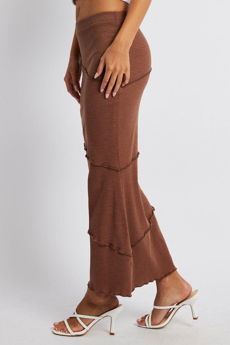 Brown Midi Skirt Bodycon High Rise Rib Jersey for Ally Fashion