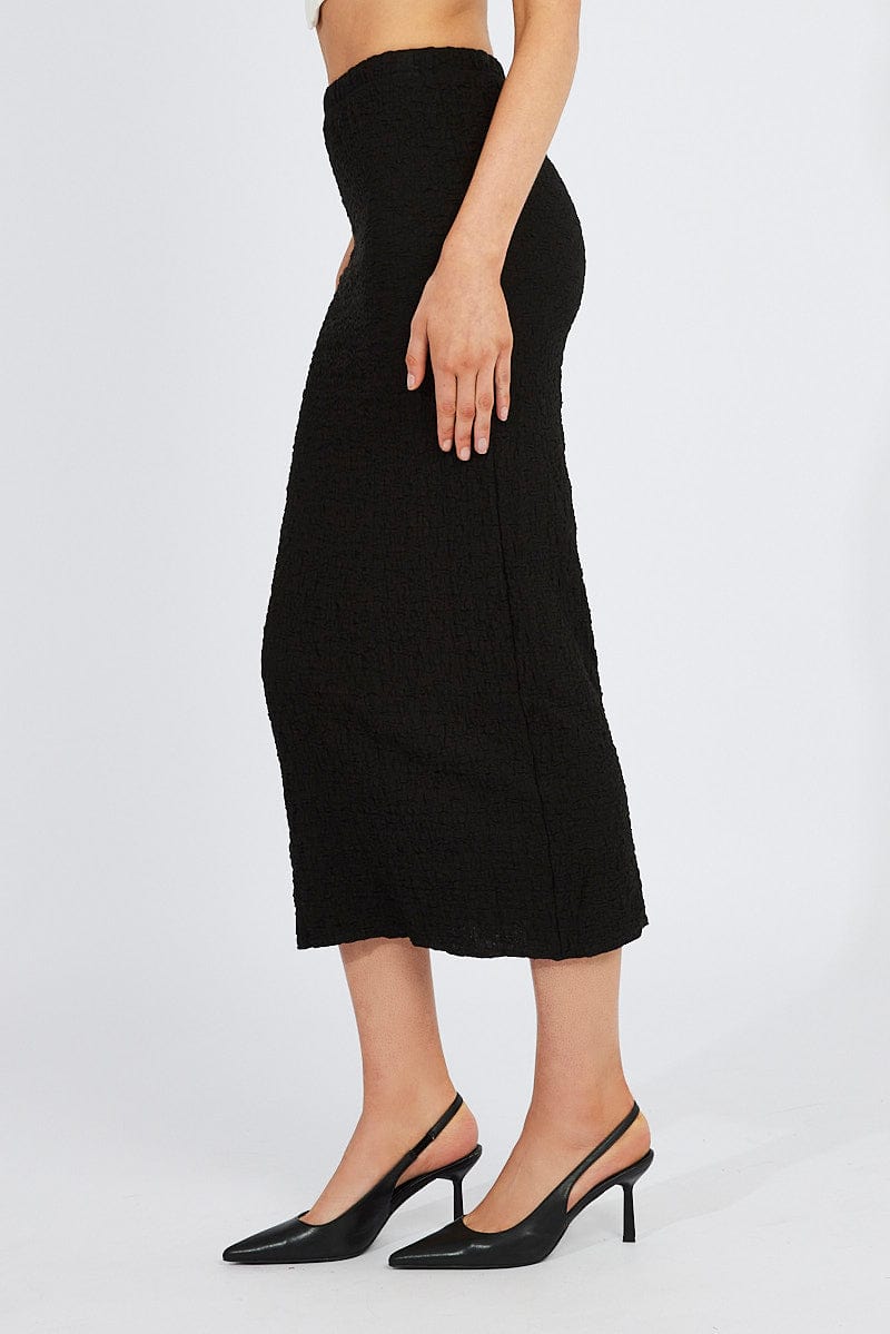 Black Maxi Skirt Slim Fit Textured Jersey for Ally Fashion