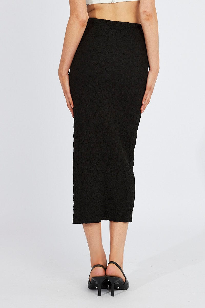 Black Maxi Skirt Slim Fit Textured Jersey for Ally Fashion