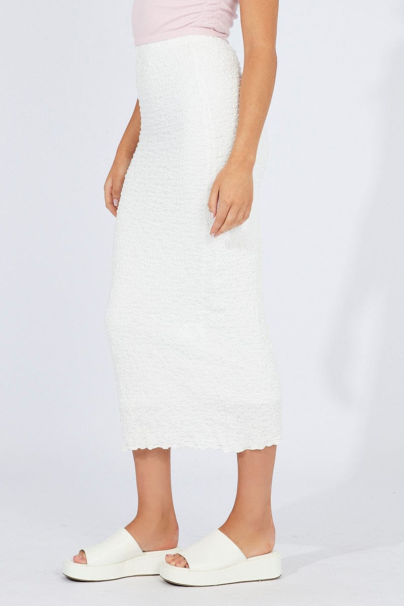 White Maxi Skirt Slim Fit Textured Jersey for Ally Fashion