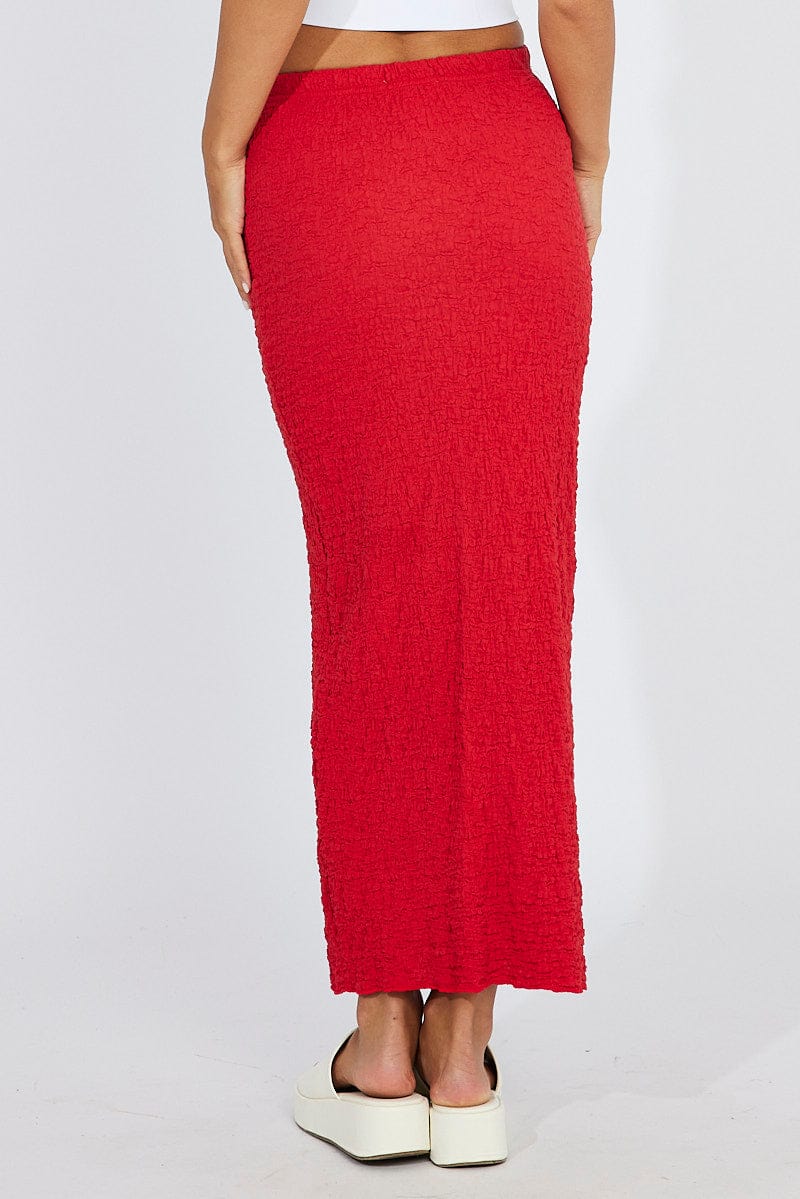 Red Maxi Skirt Slim Fit Textured Jersey for Ally Fashion