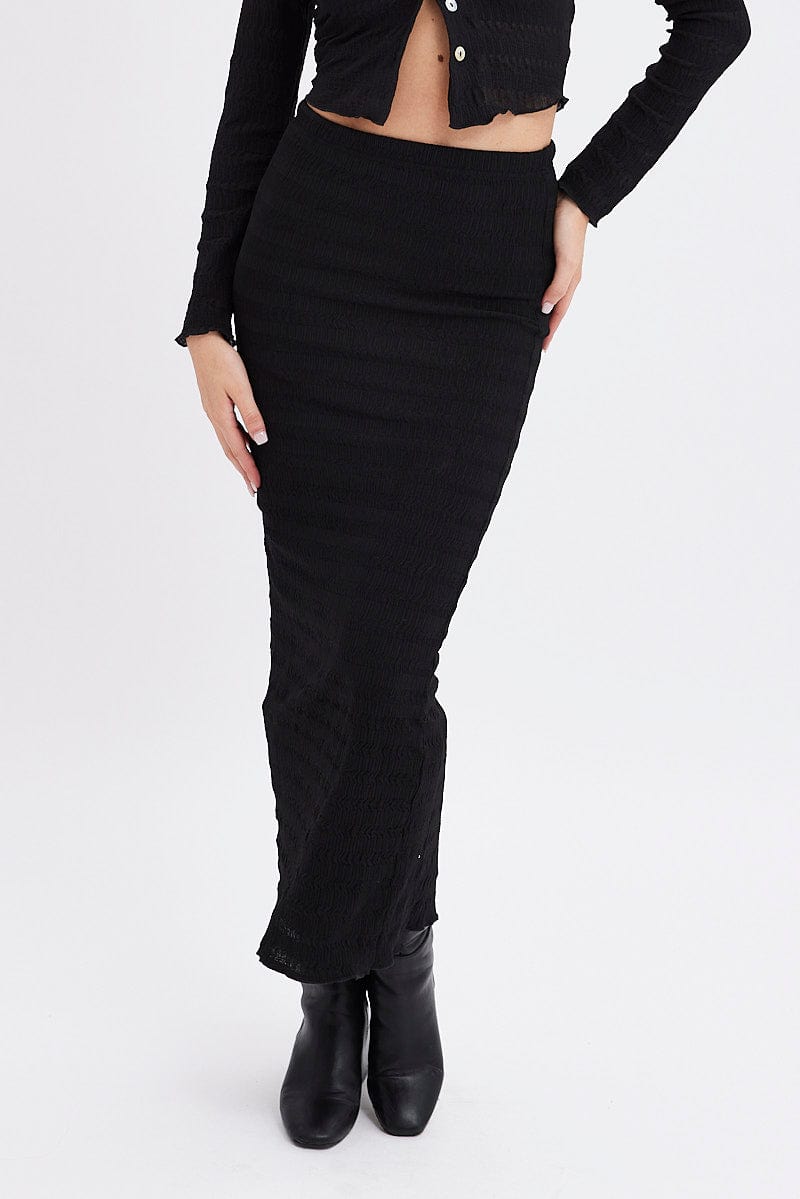 Black Maxi Skirt Bodycon Textured Jersey for Ally Fashion