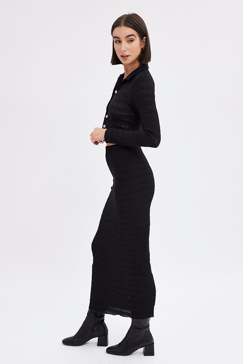 Black Maxi Skirt Bodycon Textured Jersey for Ally Fashion