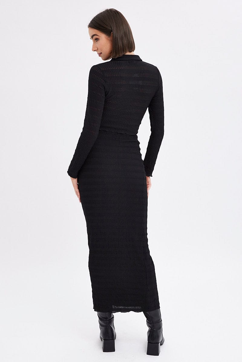 Black Maxi Skirt Bodycon Textured Jersey for Ally Fashion