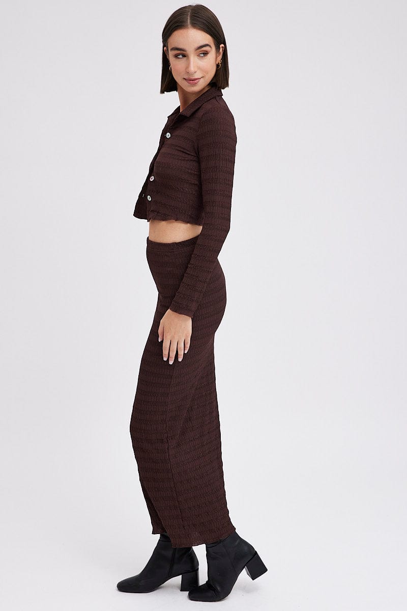 Brown Maxi Skirt Bodycon Textured Jersey for Ally Fashion