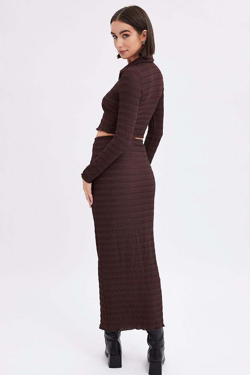 Brown Maxi Skirt Bodycon Textured Jersey for Ally Fashion