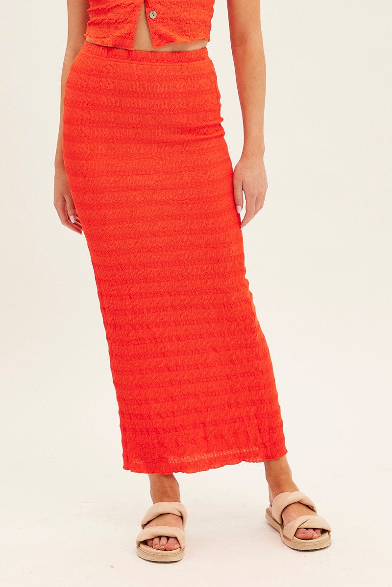 Orange Maxi Skirt Bodycon Textured Jersey for Ally Fashion