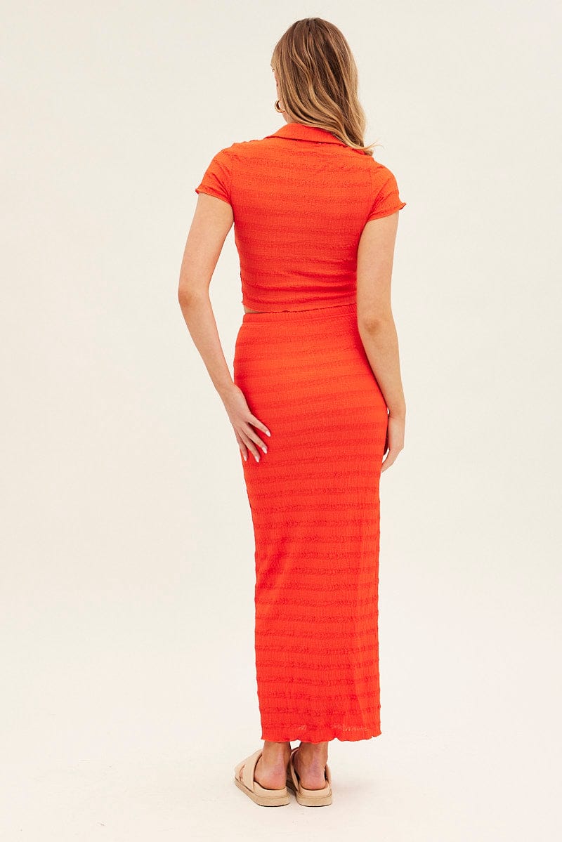 Orange Maxi Skirt Bodycon Textured Jersey for Ally Fashion