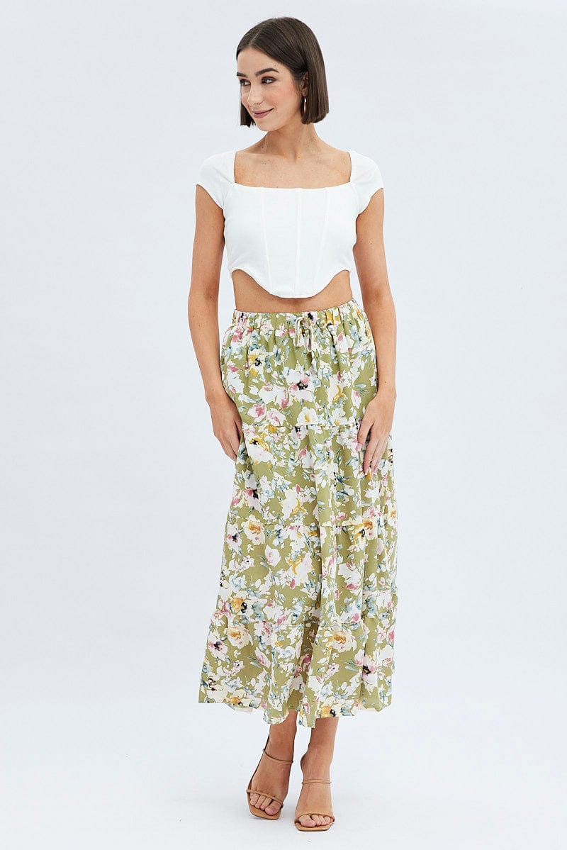 Print Maxi Skirt Tiered for Ally Fashion