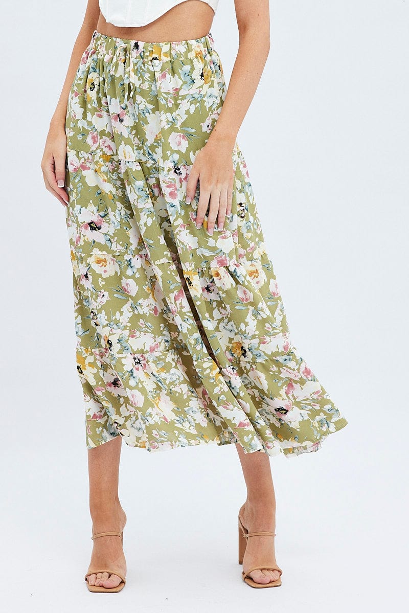 Print Maxi Skirt Tiered for Ally Fashion