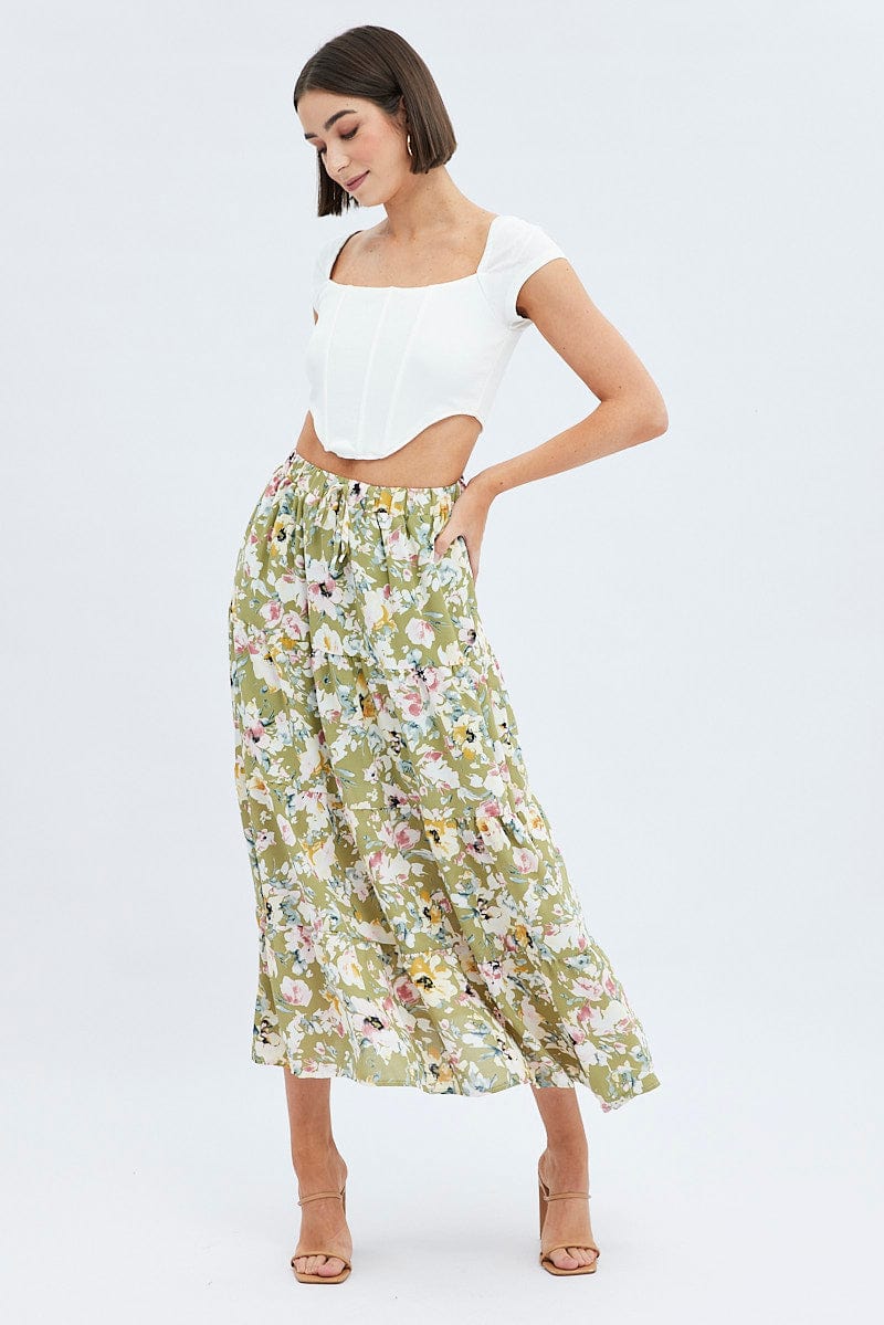 Print Maxi Skirt Tiered for Ally Fashion