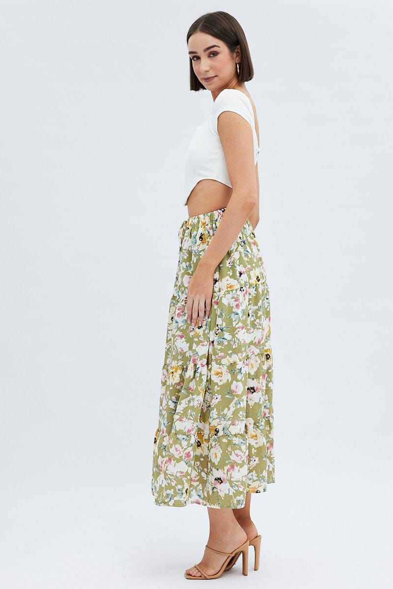 Print Maxi Skirt Tiered for Ally Fashion