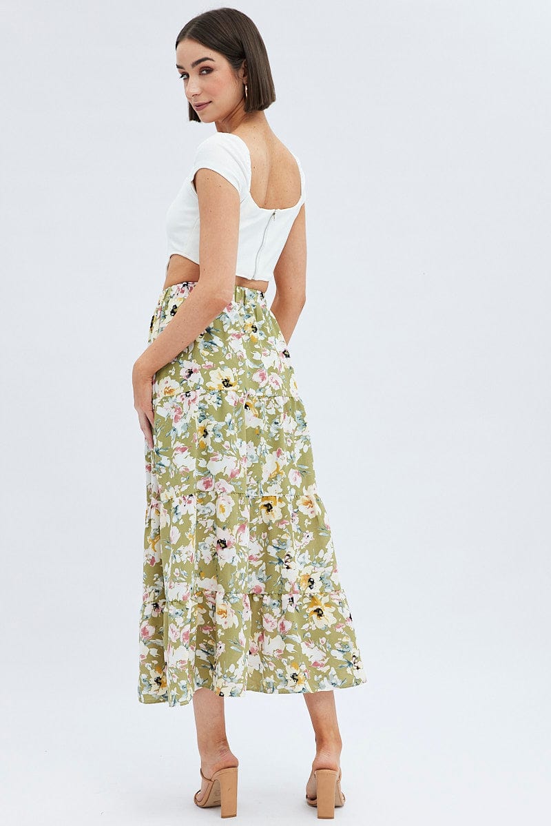 Print Maxi Skirt Tiered for Ally Fashion