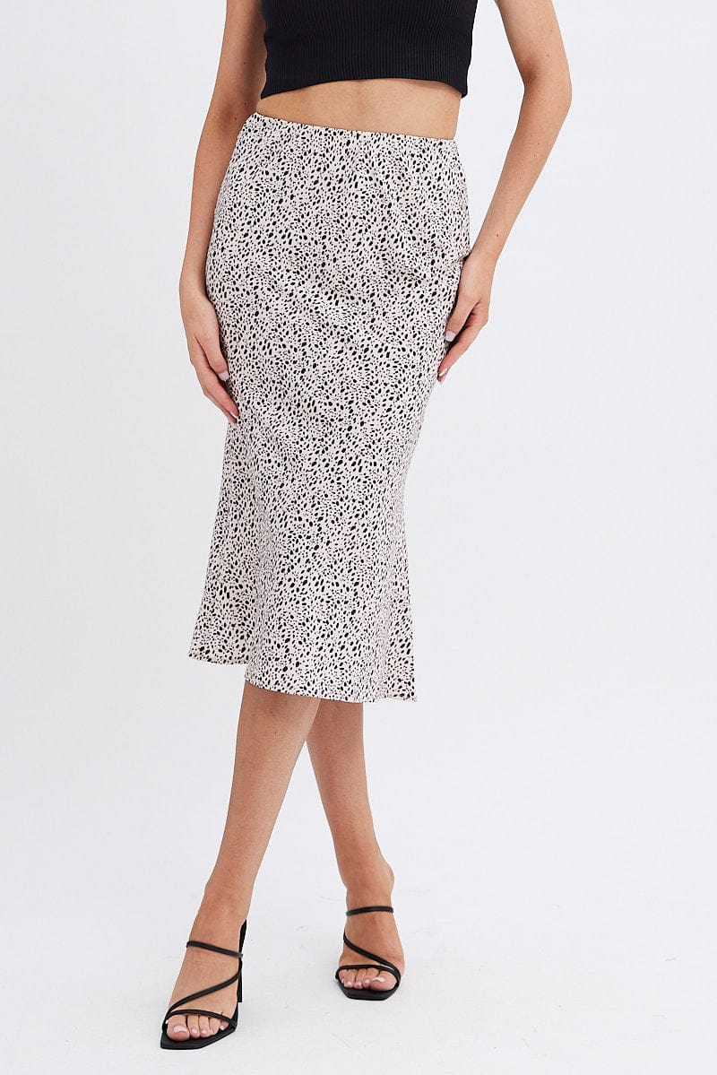 Beige Animal Print Slip Skirt Midi for Ally Fashion