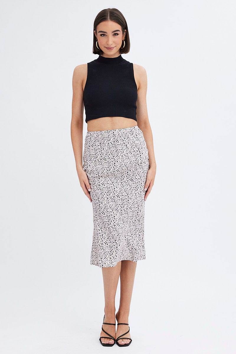 Beige Animal Print Slip Skirt Midi for Ally Fashion