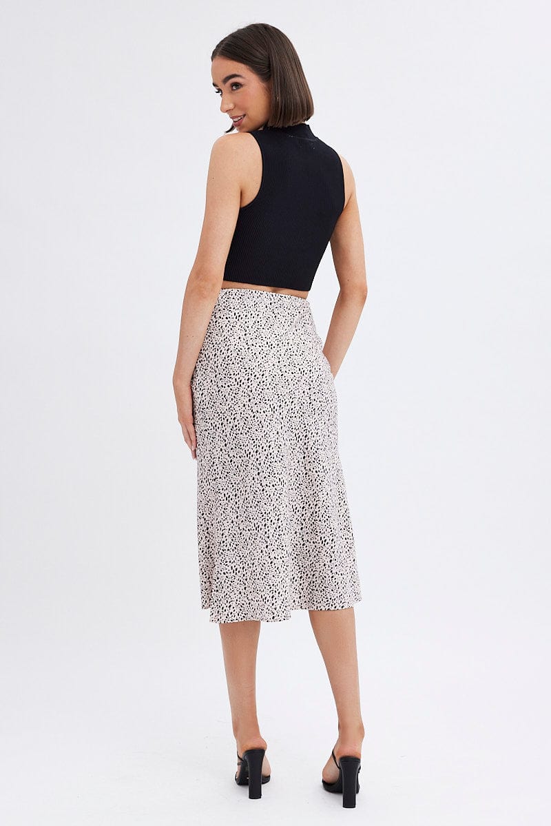 Beige Animal Print Slip Skirt Midi for Ally Fashion
