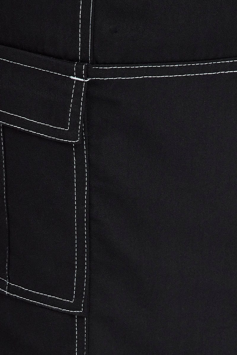 Black Cargo Skirt Mid Rise Contrast Detail Utility for Ally Fashion