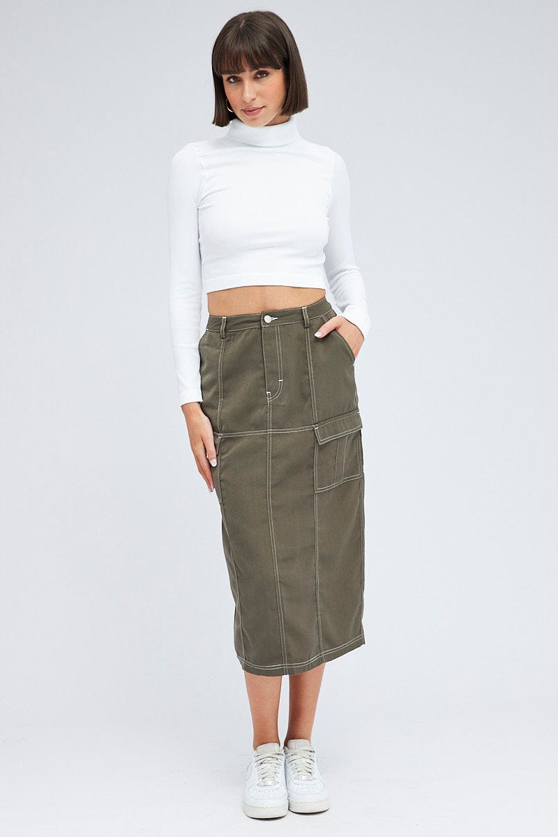 Grey Cargo Skirt Mid Rise Contrast Detail Utility for Ally Fashion