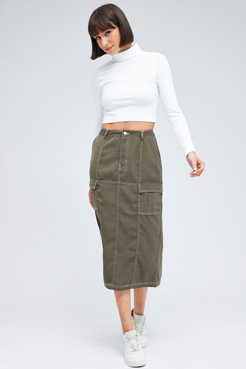 Grey Cargo Skirt Mid Rise Contrast Detail Utility for Ally Fashion