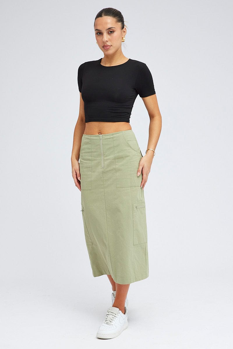 Green Cargo Skirt High Waist A-line Zip Detail Utility for Ally Fashion