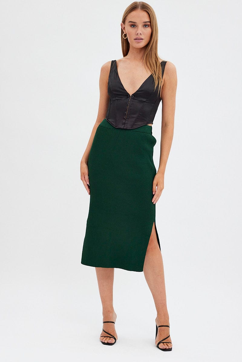 Green Knit Skirt High Rise Midi for Ally Fashion