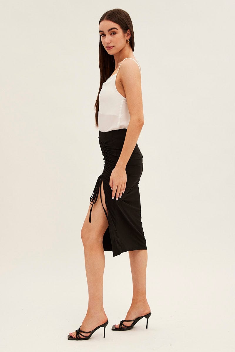 Black Ruched Midi Skirt for Ally Fashion