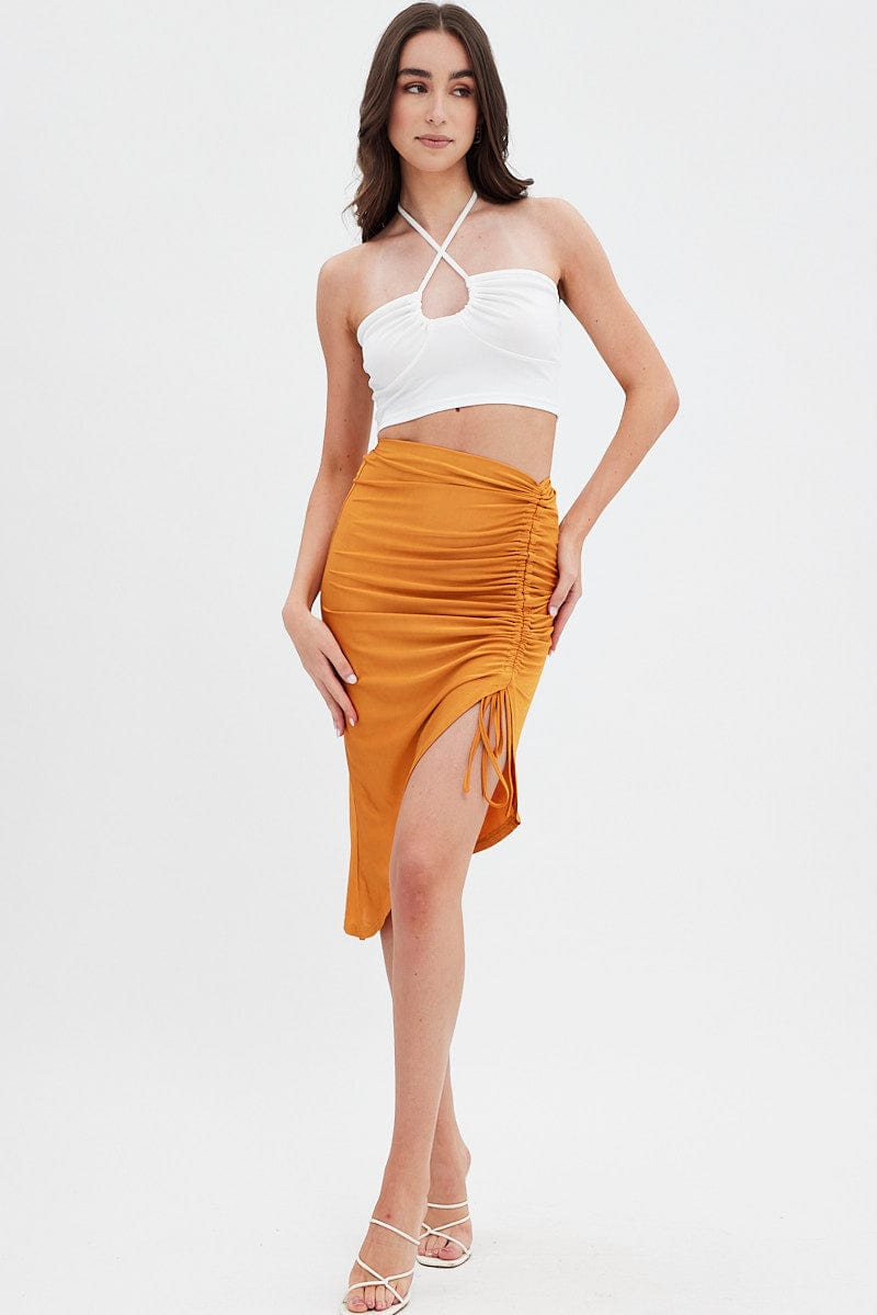 Beige Ruched Midi Skirt for Ally Fashion