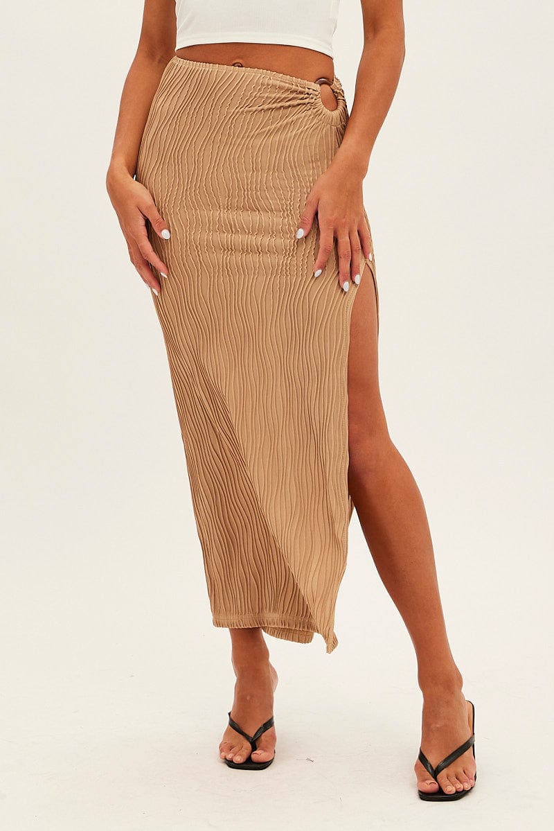 Beige Keyhole Midi Skirt for Ally Fashion