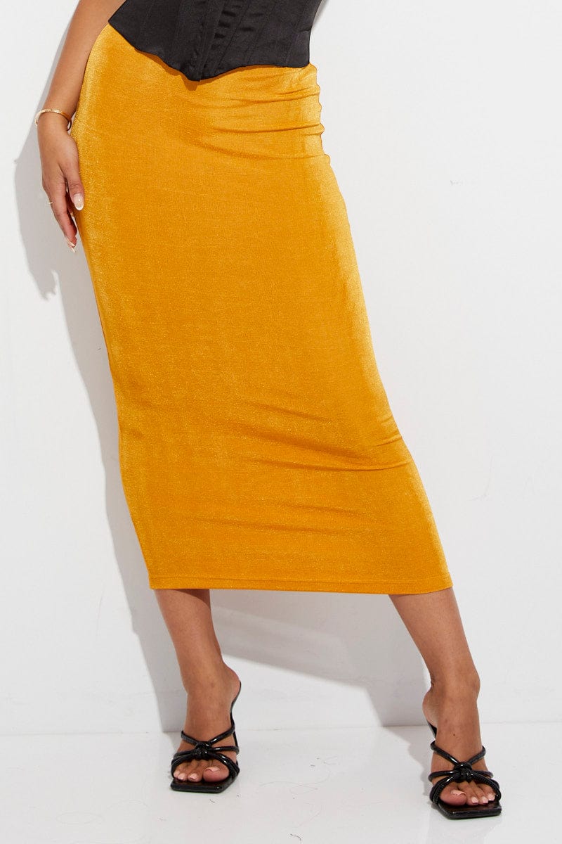 Orange Midi Skirt Bodycon for Ally Fashion