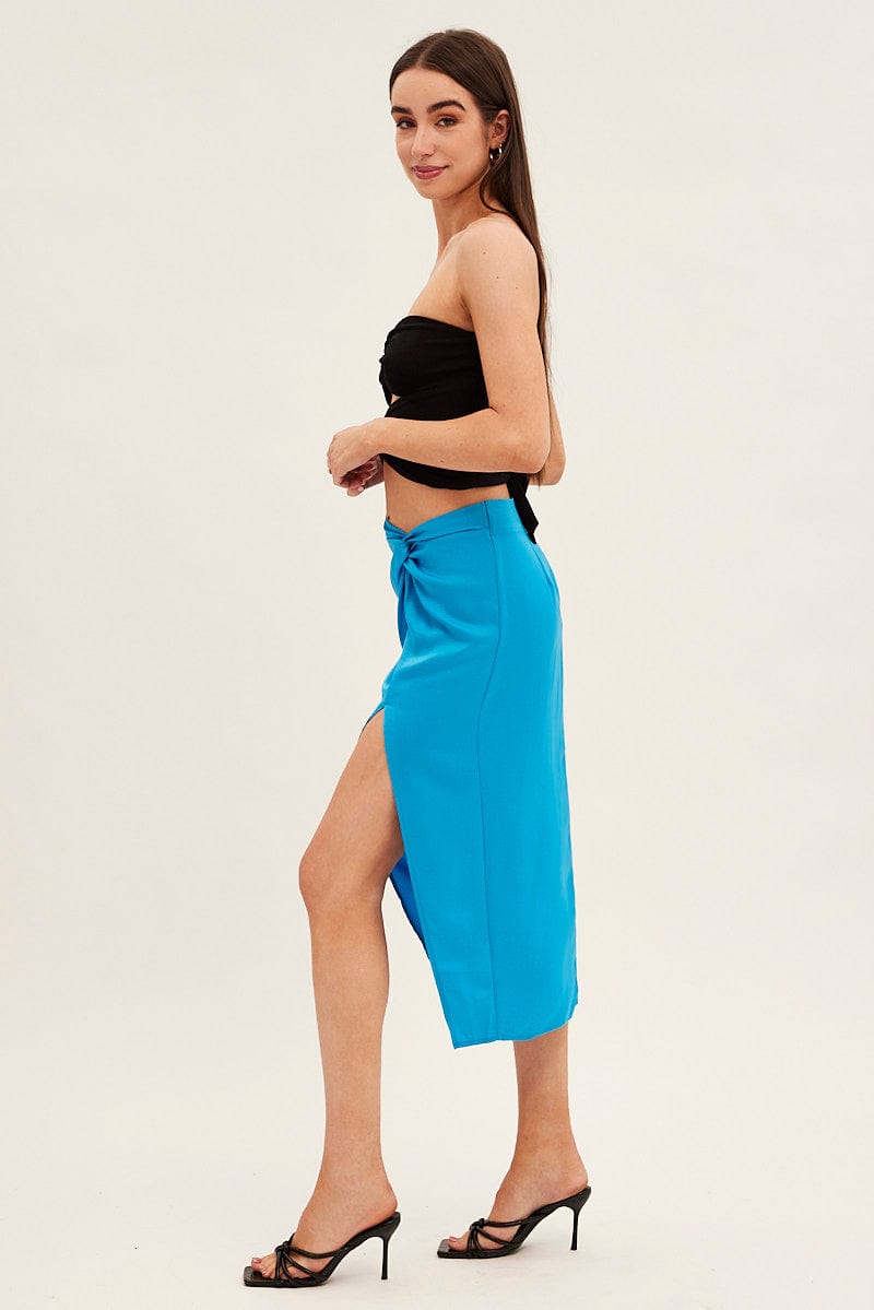 Blue Twist Midi Skirt for Ally Fashion