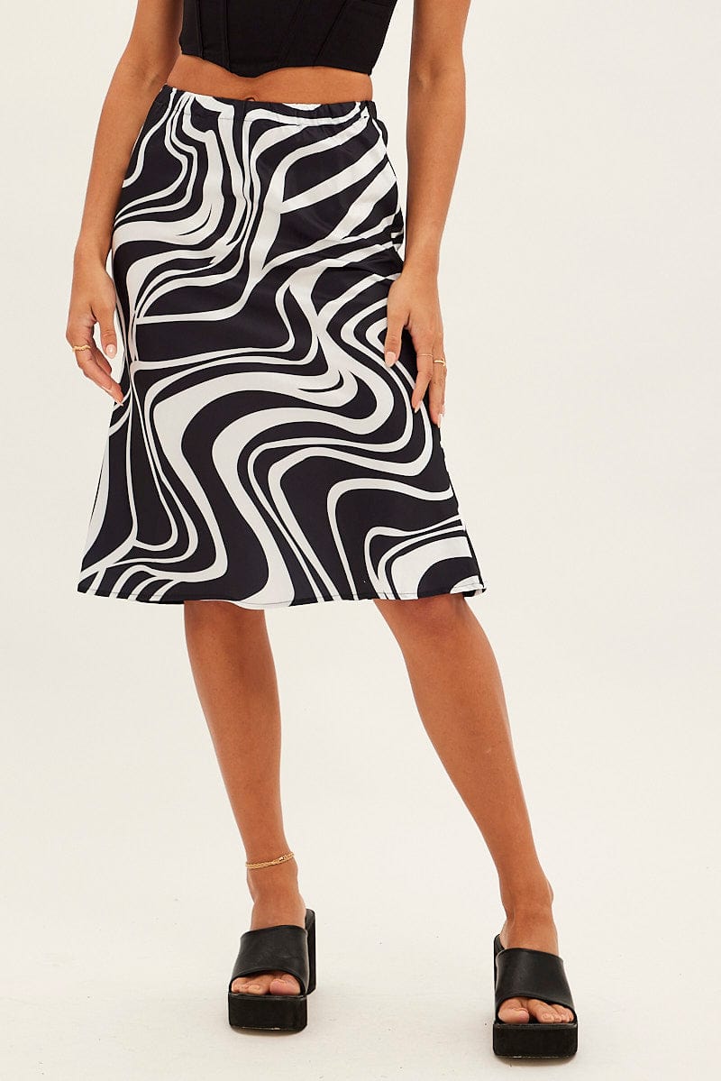 Brown Abstract Abstract Midi Skirt for Ally Fashion