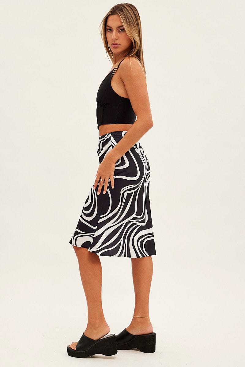 Brown Abstract Abstract Midi Skirt for Ally Fashion