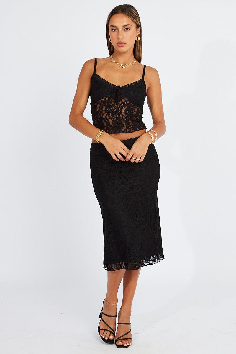 Black lace 2025 high waisted skirt