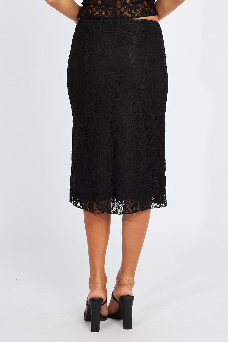 Black Lace Skirt High Rise for Ally Fashion