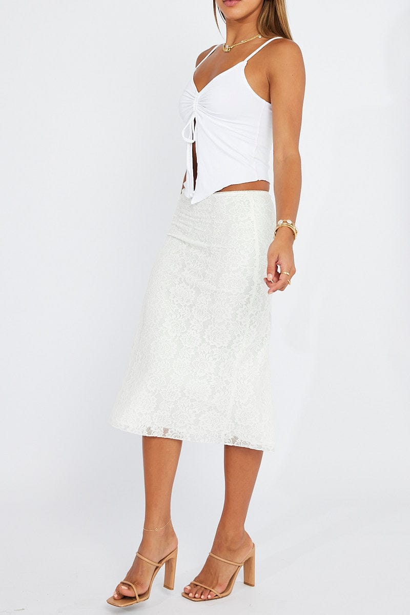 White Lace Skirt High Rise for Ally Fashion