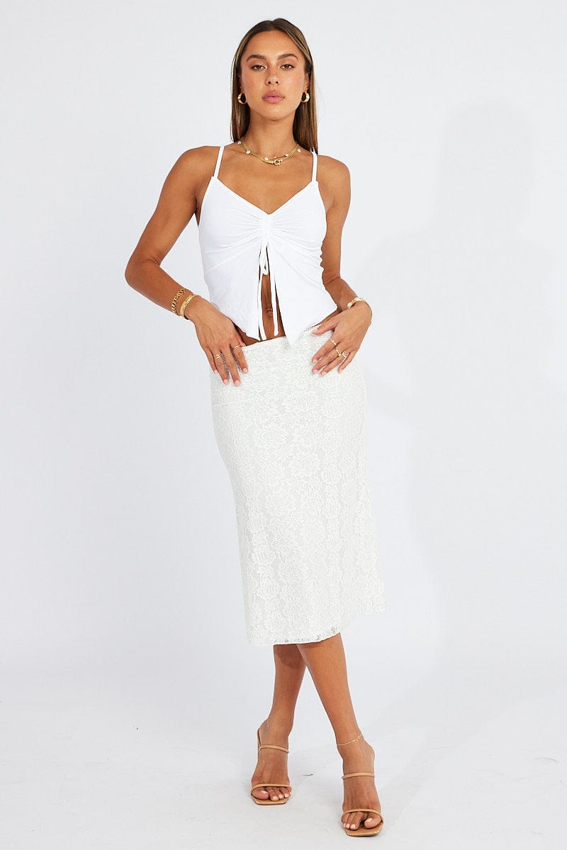 High waisted outlet white lace skirt