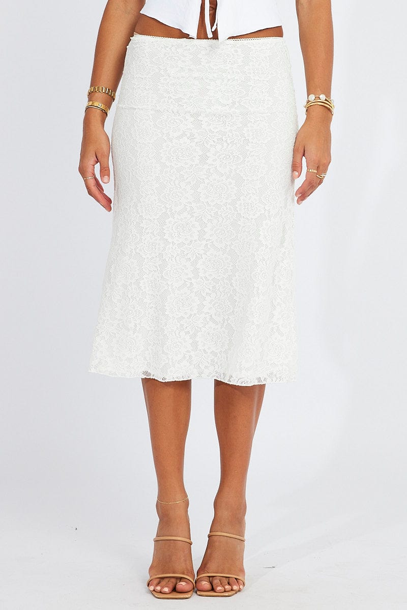 White Lace Skirt High Rise for Ally Fashion