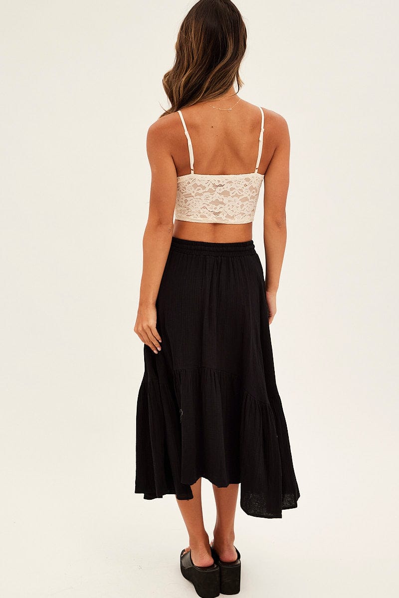 Black Asymmetrical Hem Tie Waist Midi Skirt for Ally Fashion