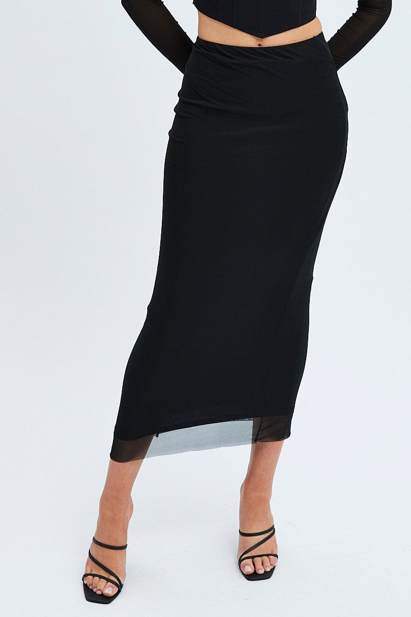 Black Mesh Midi Skirt for Ally Fashion